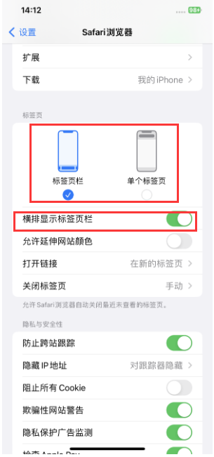 岭东苹果手机维修分享Safari浏览器如何切换标签栏位置 
